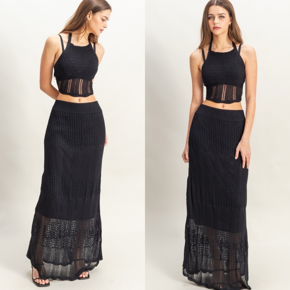*24 HOUR SALE* See You In Paradise Black Crochet Skirt Set